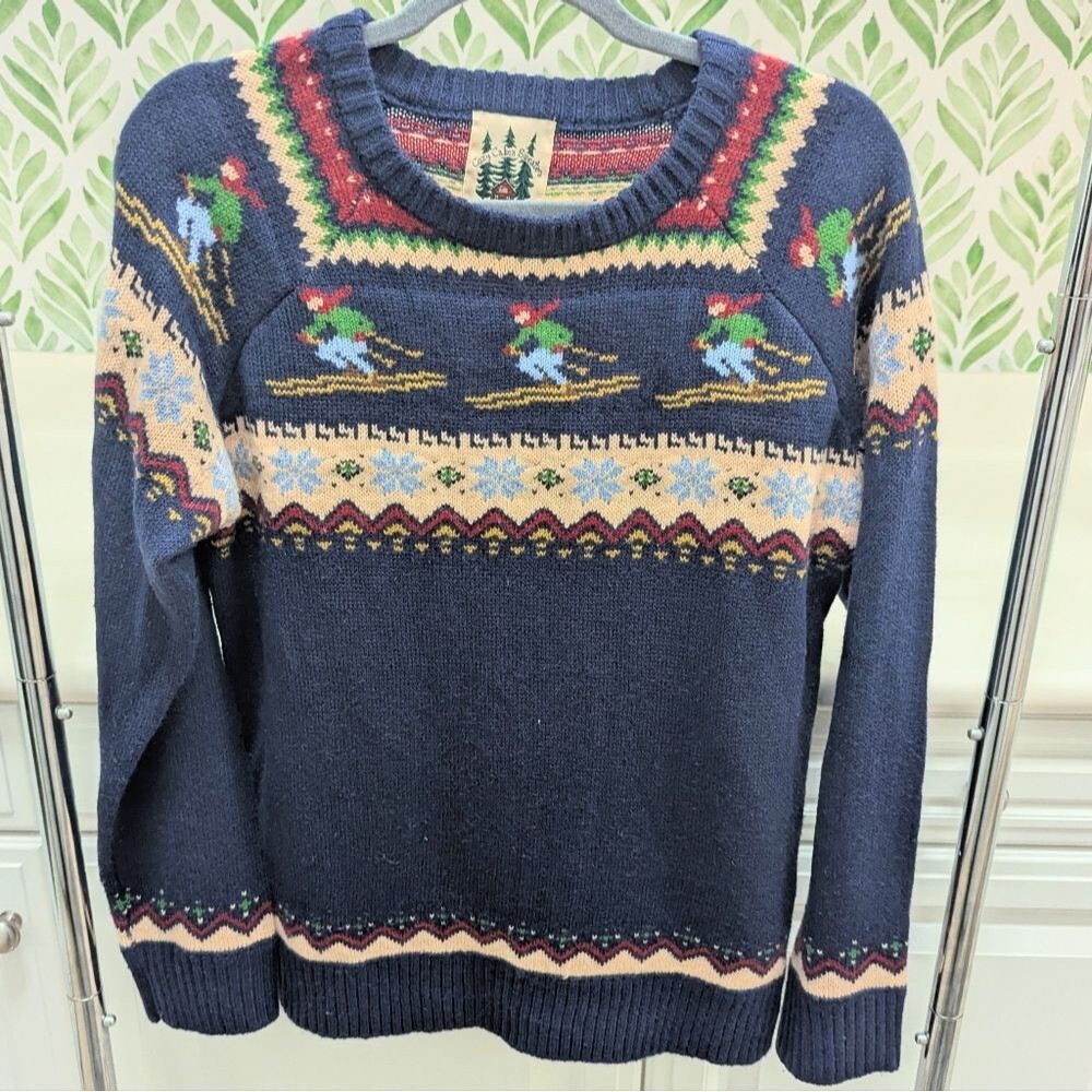Kiel James Patrick Cozy Cabin Ski Winter Sweater Wool Navy Large Hit The Slopes - Picture 2 of 9